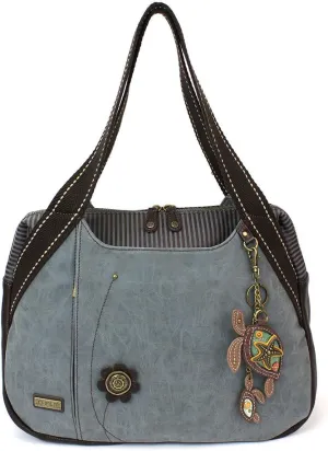 CHALA Handbag Bowling Zip Tote Garden Creature Collections (Indigo- Two-Turtle)