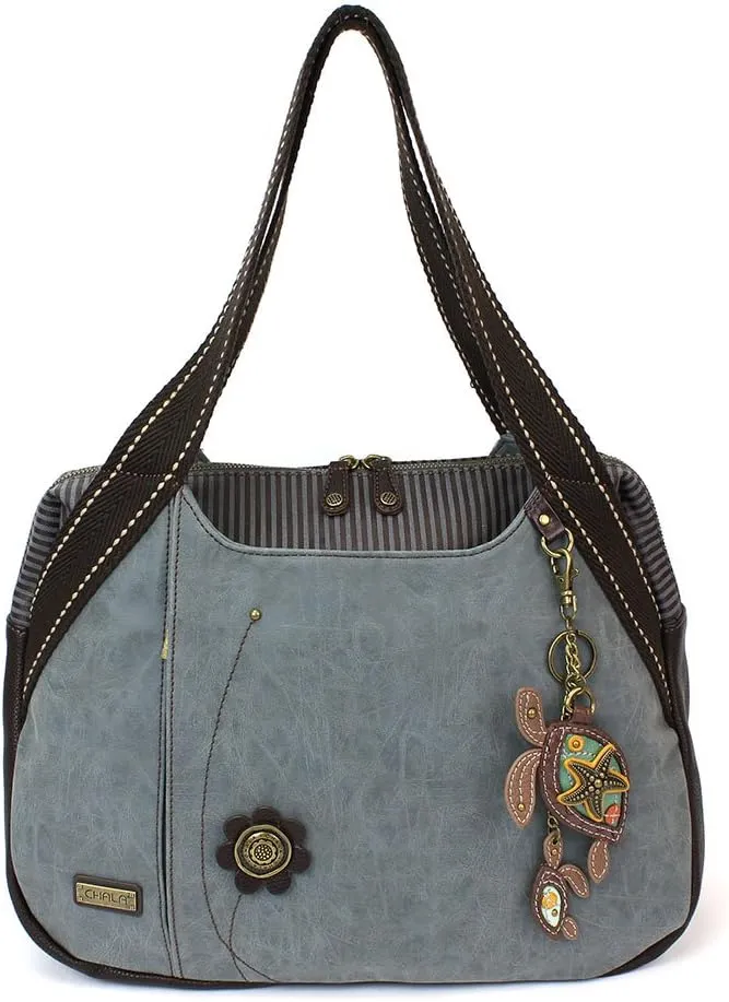 CHALA Handbag Bowling Zip Tote Garden Creature Collections (Indigo- Two-Turtle)