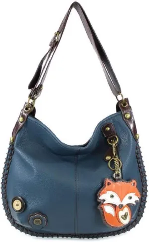Chala Handbags, Casual Style, Soft, Large Shoulder or Crossbody Purse with Keyfob - Navy Blue