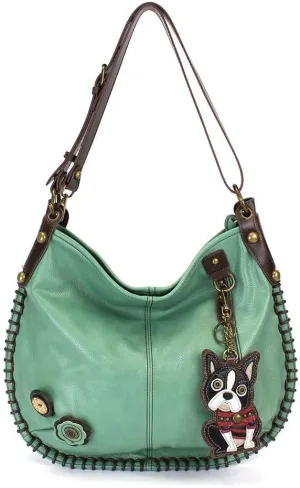 Chala Handbags, Casual Style, Soft, Large Shoulder or Crossbody Purse with Keyfob - Teal Green Color