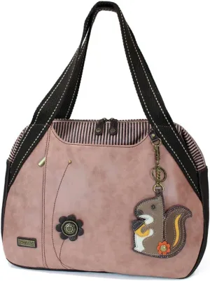 CHALA Handbags Dust Rose Shoulder Purse Tote Bag with Dog Key Fob/coin purse (Squirrel)