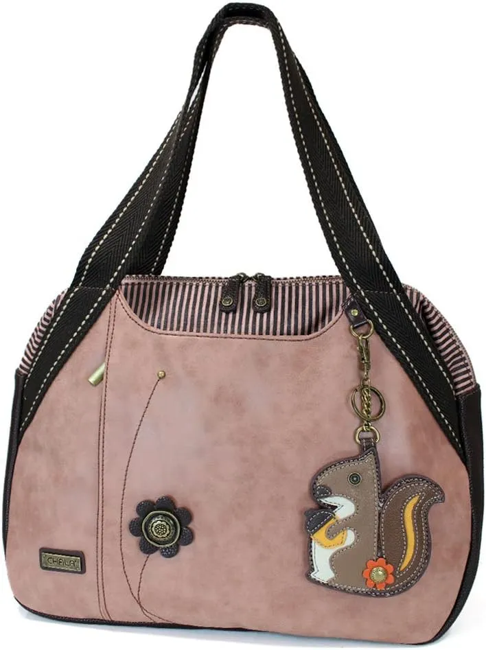 CHALA Handbags Dust Rose Shoulder Purse Tote Bag with Dog Key Fob/coin purse (Squirrel)