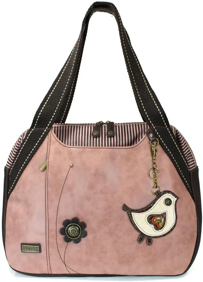Chala Handbags Dust Rose Shoulder Purse Tote Bag with Key Fob/ Coin Purse