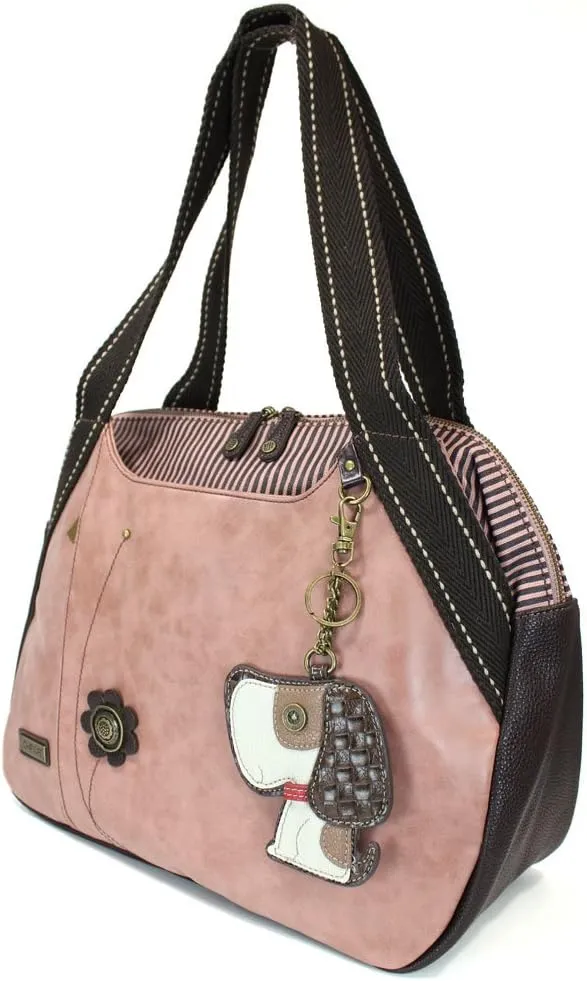 Chala Handbags Dust Rose Shoulder Purse Tote Bag with Key Fob/ Coin Purse