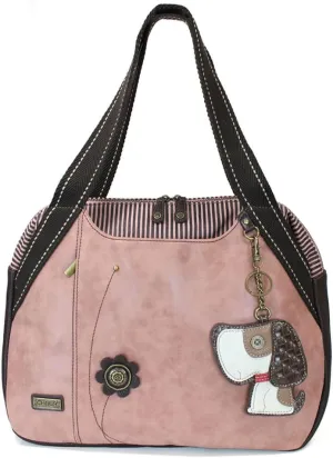 Chala Handbags Dust Rose Shoulder Purse Tote Bag with Key Fob/ Coin Purse