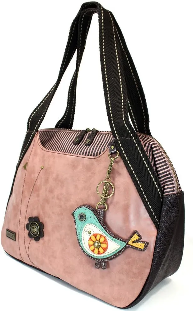 Chala Handbags Dust Rose Shoulder Purse Tote Bag with Key Fob/ Coin Purse