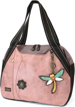Chala Handbags Dust Rose Shoulder Purse Tote Bag with Key Fob/ Coin Purse