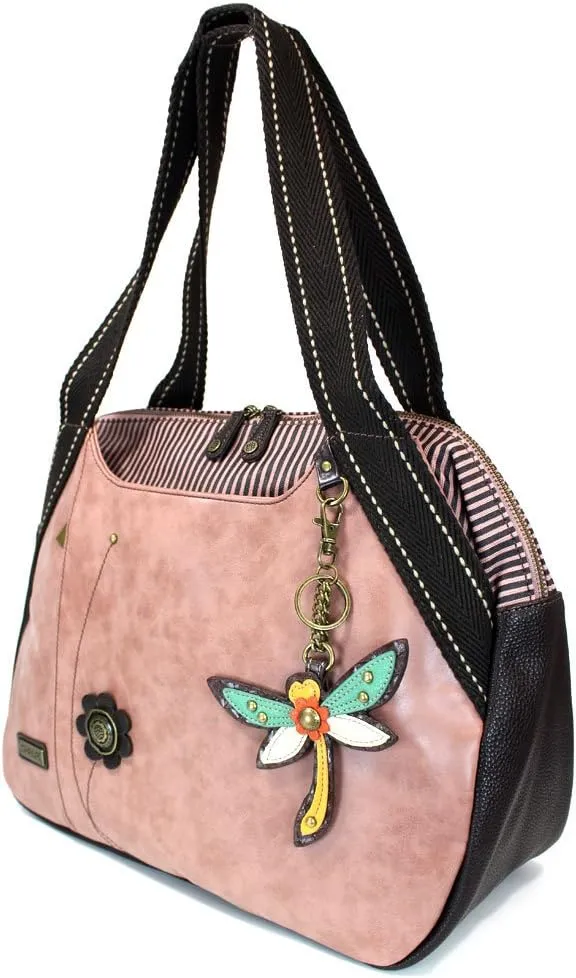 Chala Handbags Dust Rose Shoulder Purse Tote Bag with Key Fob/ Coin Purse