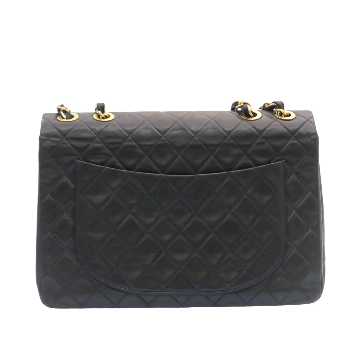 CHANEL Big Matelasse Flap Chain Shoulder Bag Lamb Skin Black Gold am1276gA