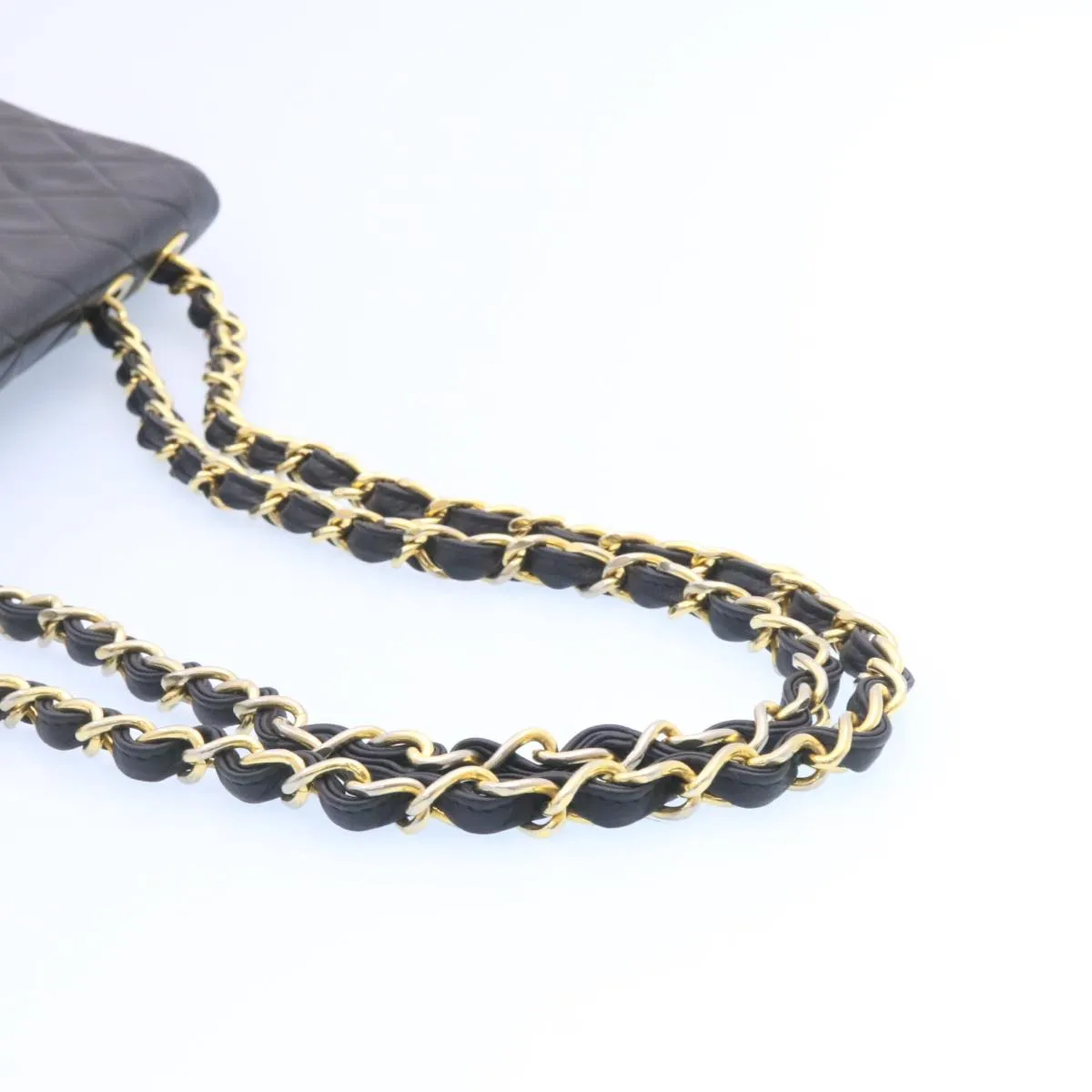 CHANEL Big Matelasse Flap Chain Shoulder Bag Lamb Skin Black Gold am1276gA