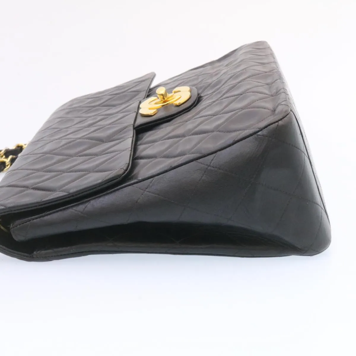 CHANEL Big Matelasse Flap Chain Shoulder Bag Lamb Skin Black Gold am1276gA