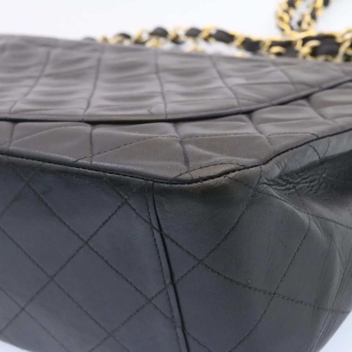 CHANEL Big Matelasse Flap Chain Shoulder Bag Lamb Skin Black Gold am1276gA