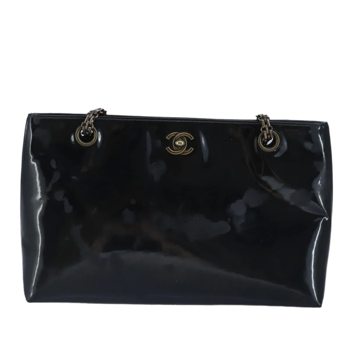 CHANEL Chain Shoulder Bag Patent leather Black CC 97053