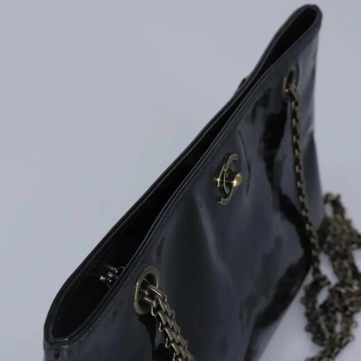 CHANEL Chain Shoulder Bag Patent leather Black CC 97053