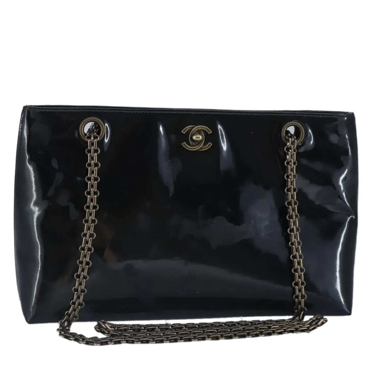 CHANEL Chain Shoulder Bag Patent leather Black CC 97053