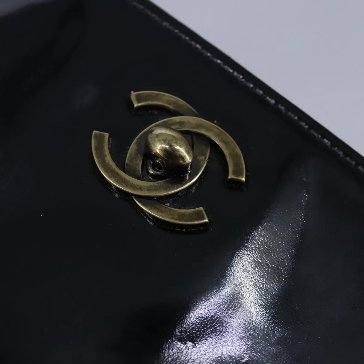 CHANEL Chain Shoulder Bag Patent leather Black CC 97053