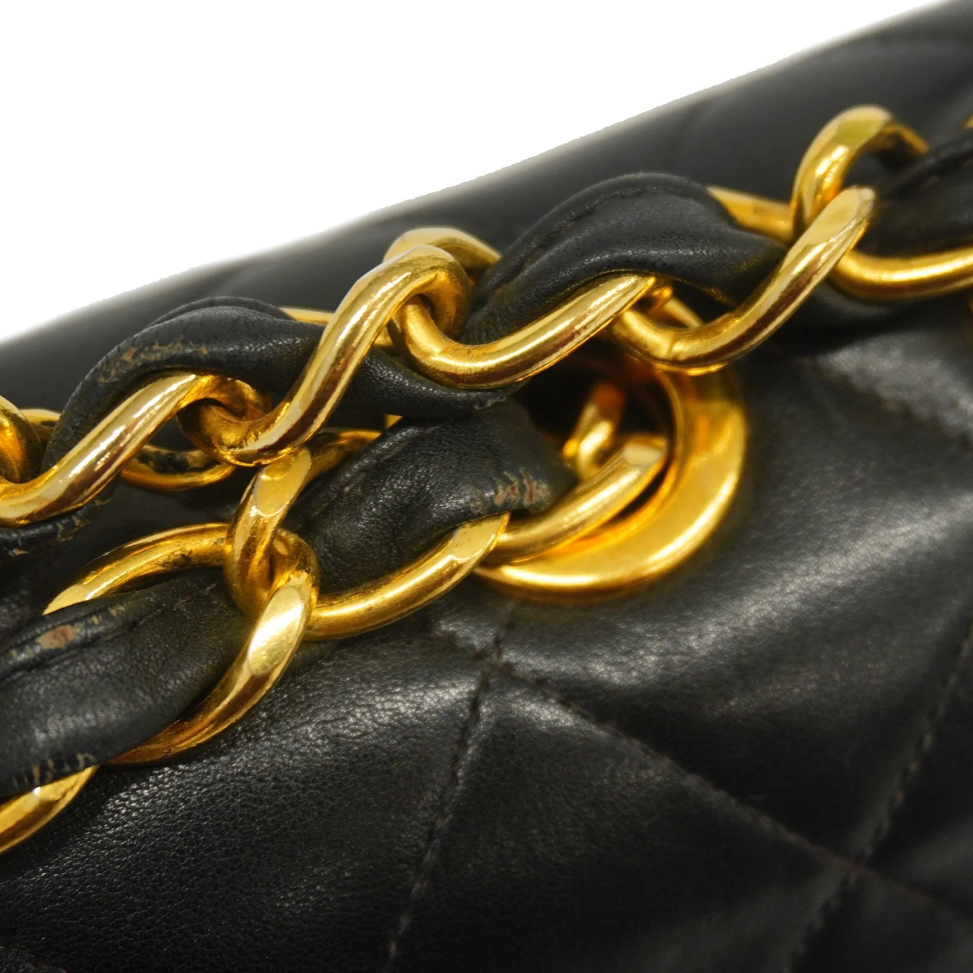 CHANEL  Matelasse Big Matelasse W Chain Women's Leather Shoulder Bag Black