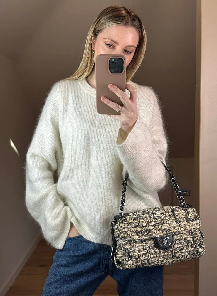 Chanel Printed Canvas Flap Bag with Black Leather Trim