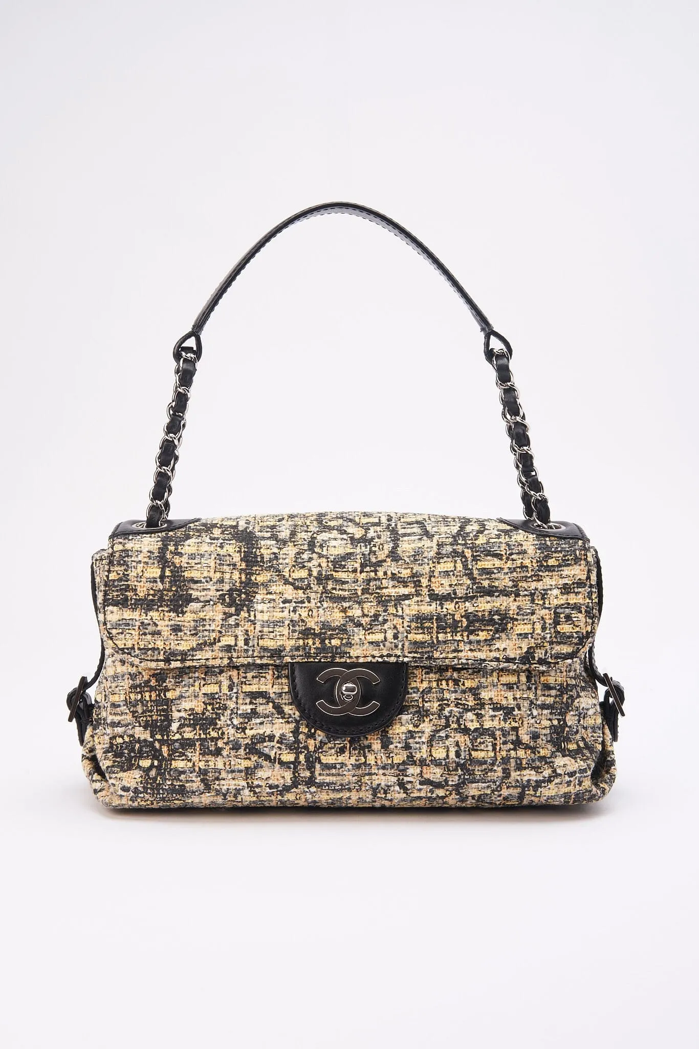 Chanel Printed Canvas Flap Bag with Black Leather Trim