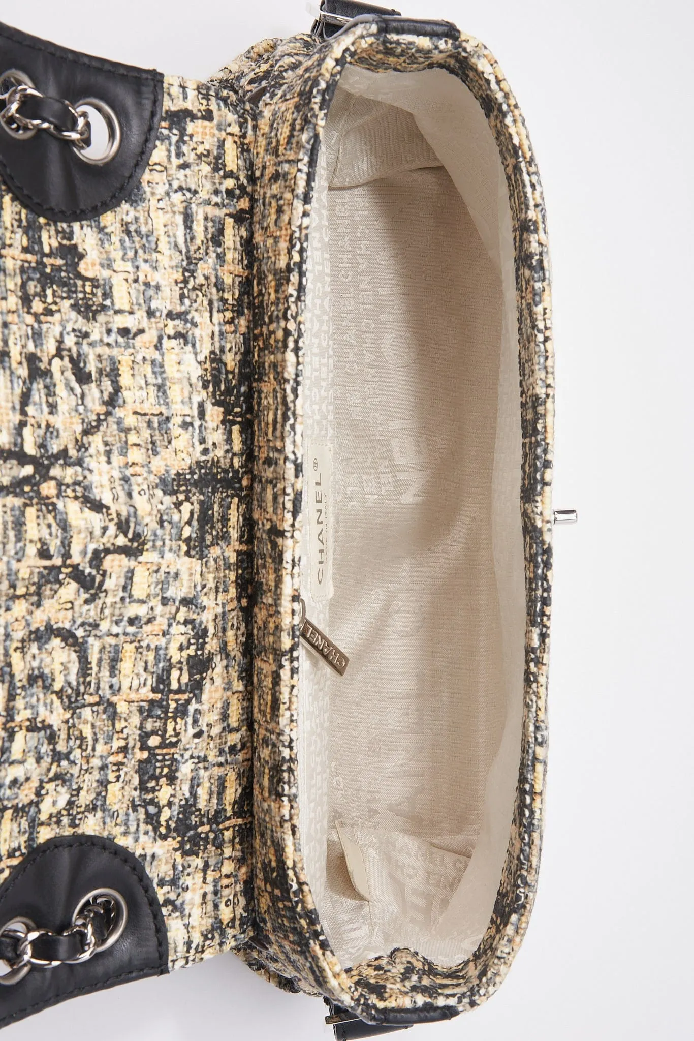 Chanel Printed Canvas Flap Bag with Black Leather Trim