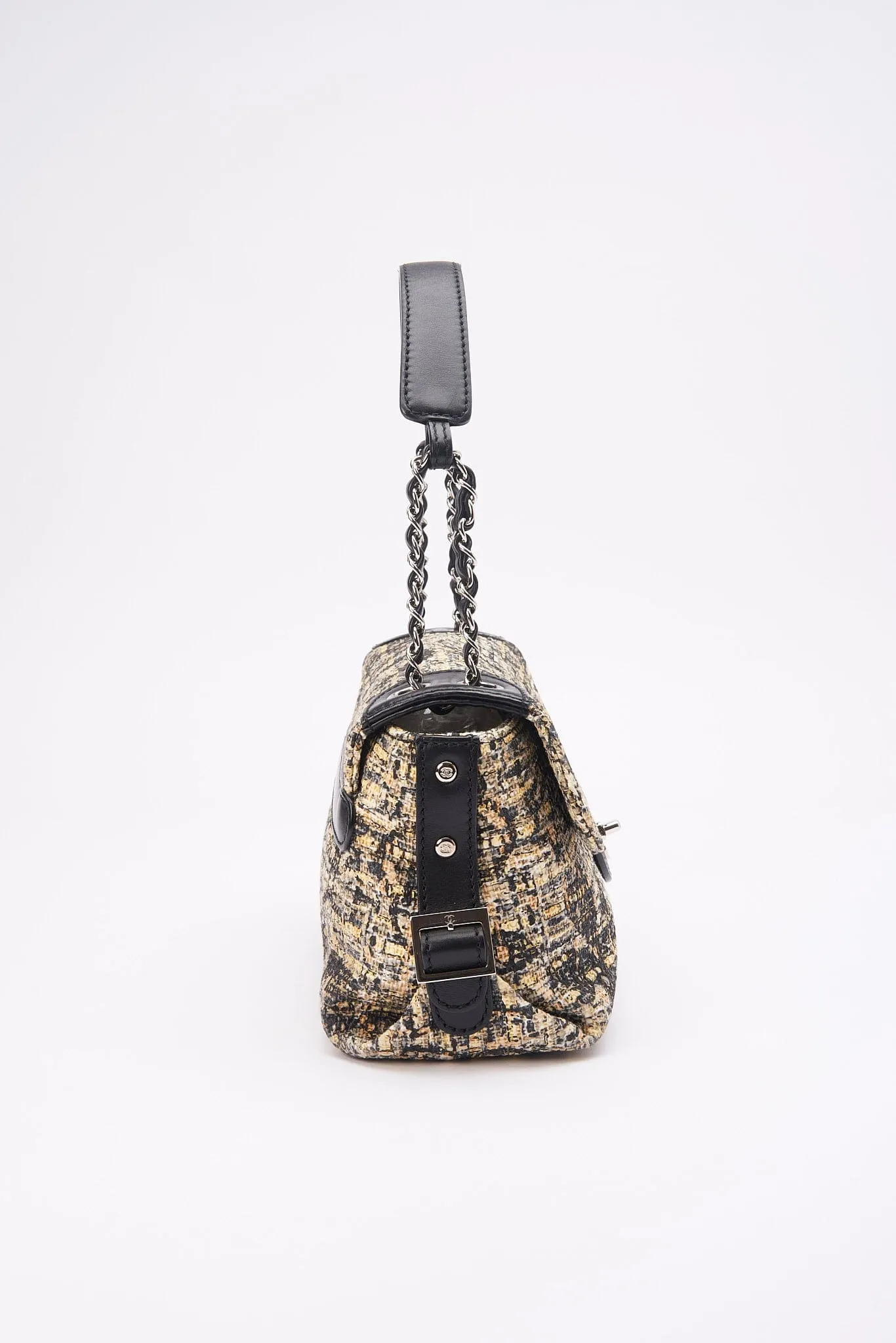 Chanel Printed Canvas Flap Bag with Black Leather Trim