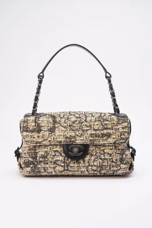 Chanel Printed Canvas Flap Bag with Black Leather Trim