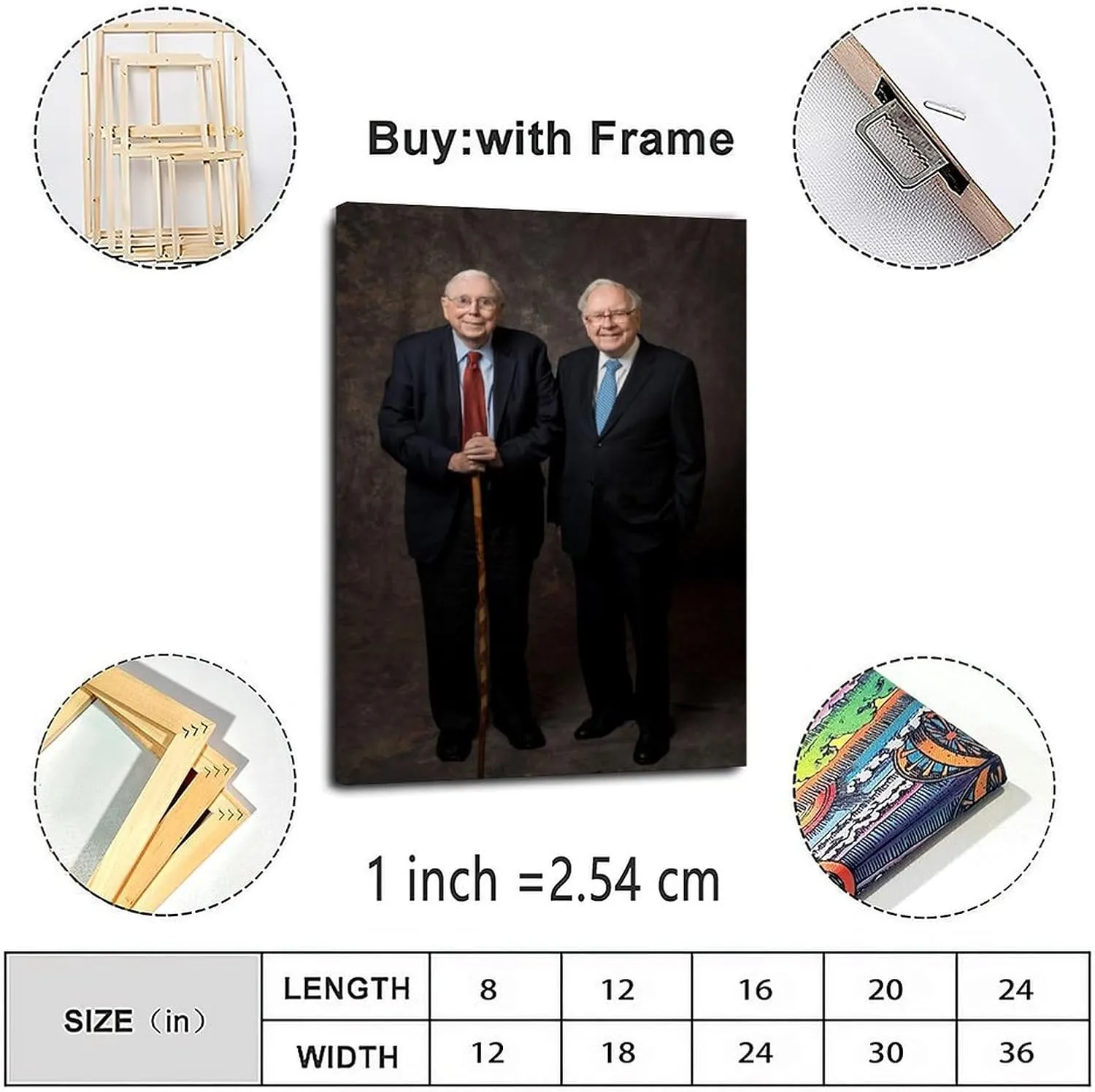 Charlie Mungers And Warren Buffett Black And White Portrait Art Posters Canvas Painting Wall Art Poster for Bedroom Living Room Decor 20x30inch(50x75cm) Frame-style