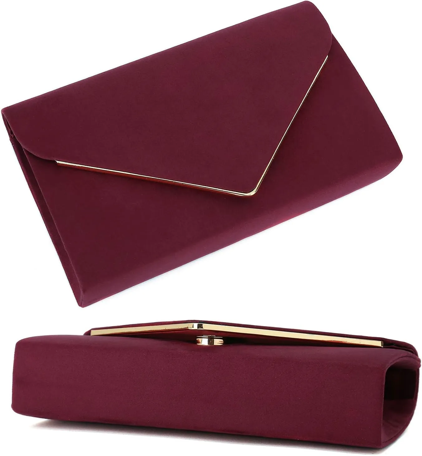 CHARMING TAILOR Faux Suede Clutch Bag Elegant Metal Binding Evening Purse for Wedding/Prom/Black-Tie Events