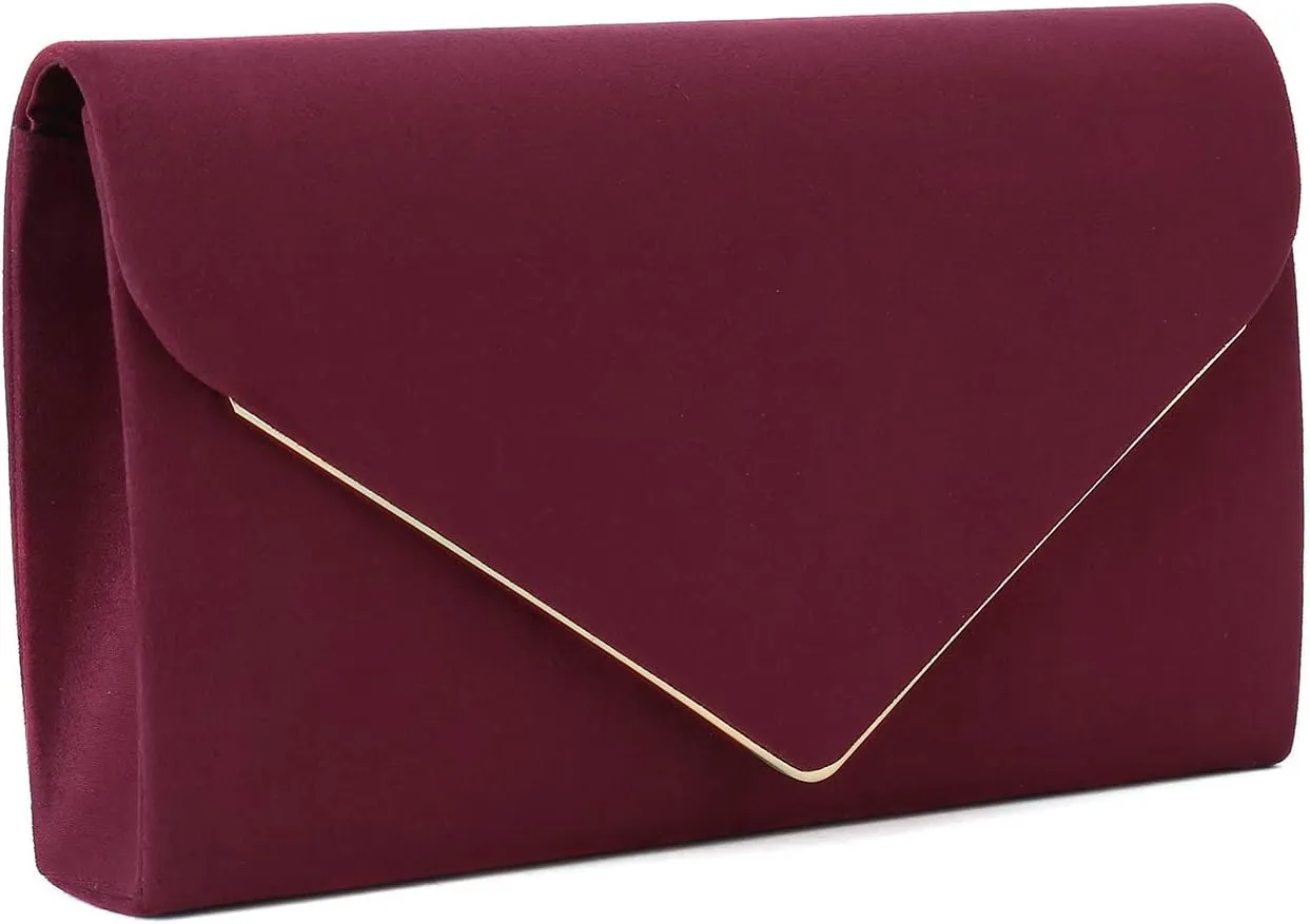 CHARMING TAILOR Faux Suede Clutch Bag Elegant Metal Binding Evening Purse for Wedding/Prom/Black-Tie Events