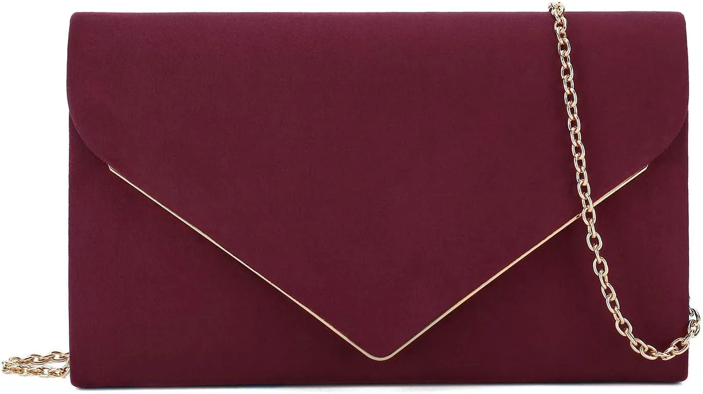 CHARMING TAILOR Faux Suede Clutch Bag Elegant Metal Binding Evening Purse for Wedding/Prom/Black-Tie Events