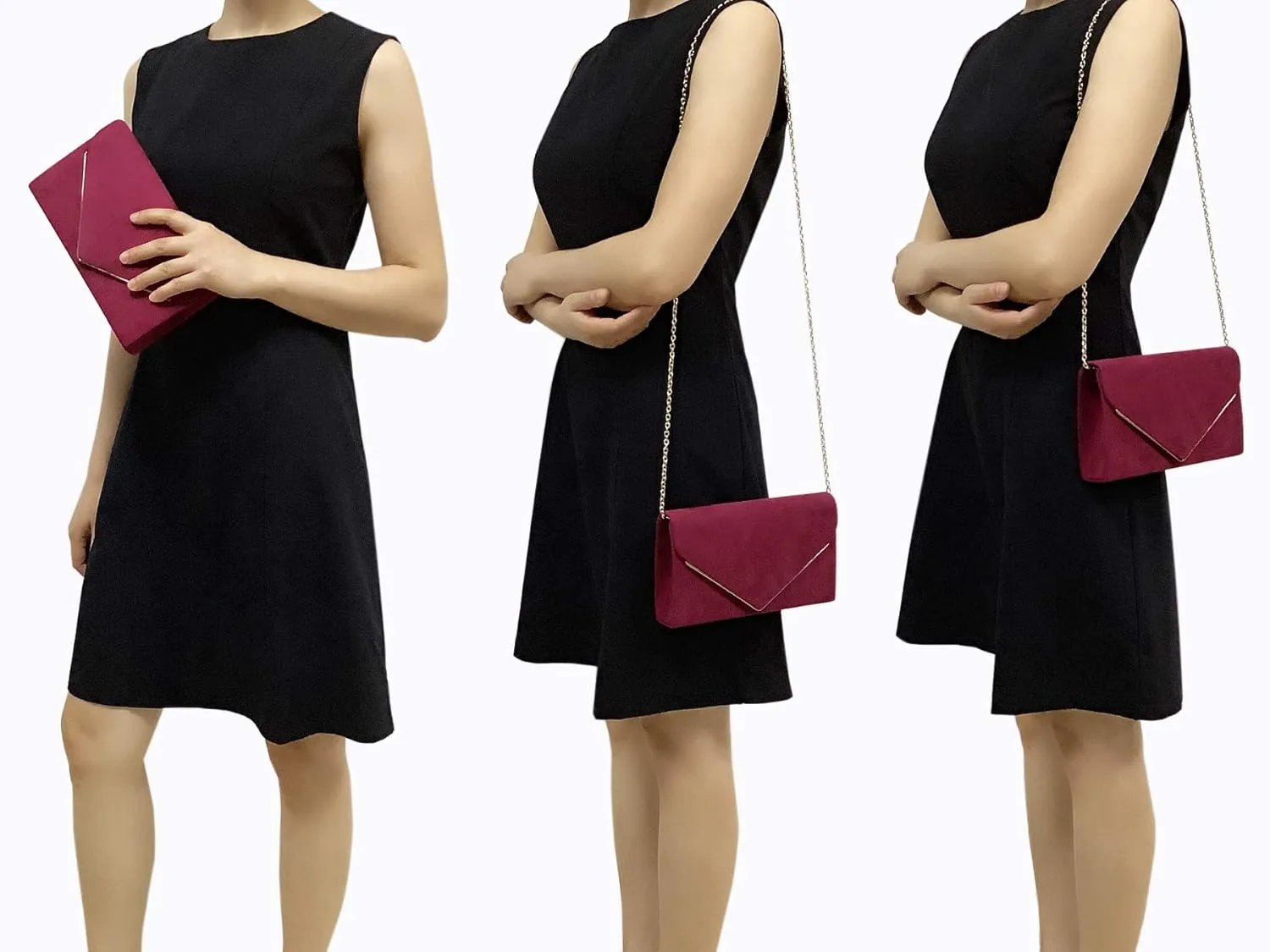 CHARMING TAILOR Faux Suede Clutch Bag Elegant Metal Binding Evening Purse for Wedding/Prom/Black-Tie Events