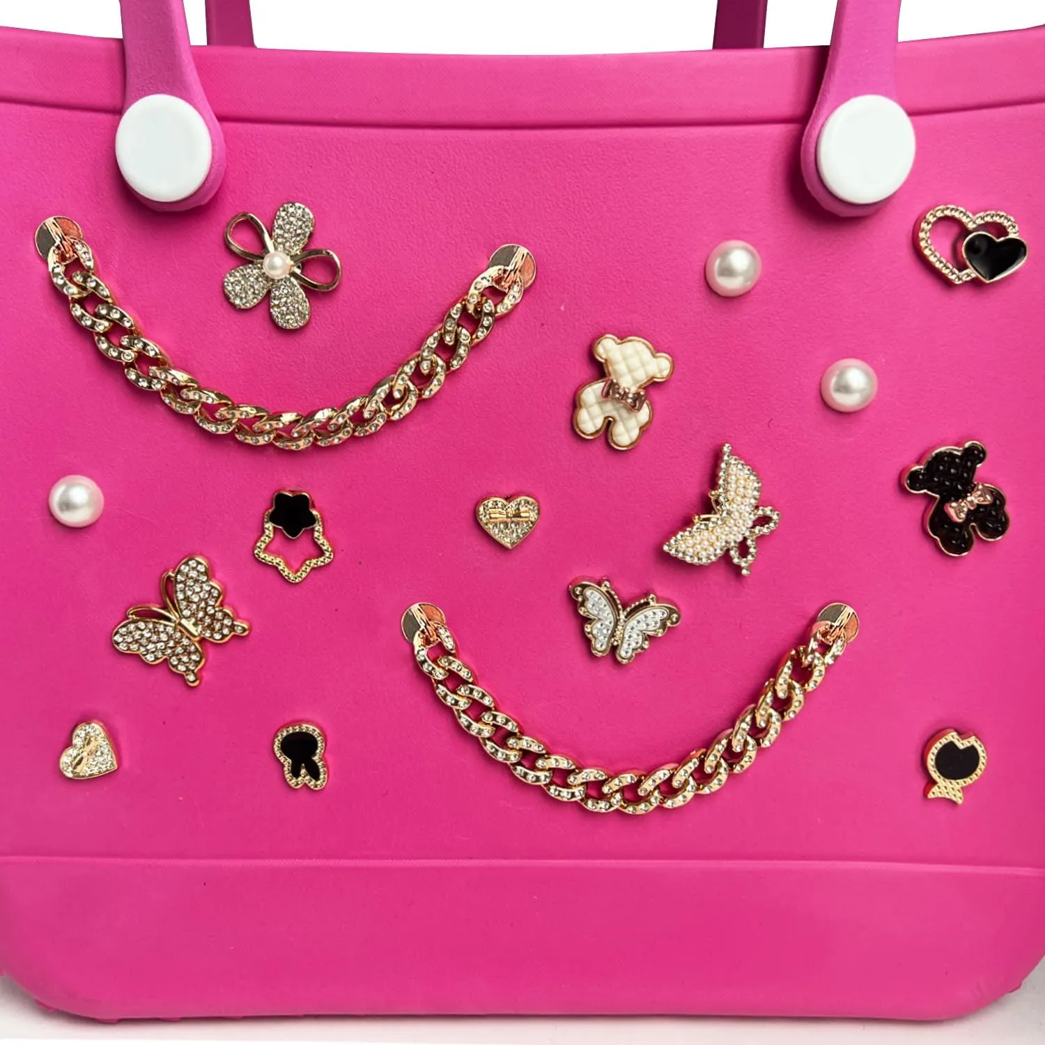 Charms for Bogg Bag,Pearls,Butterfly Flowers and Chain for Bogg Bag Accessories Charms(20 pcs)