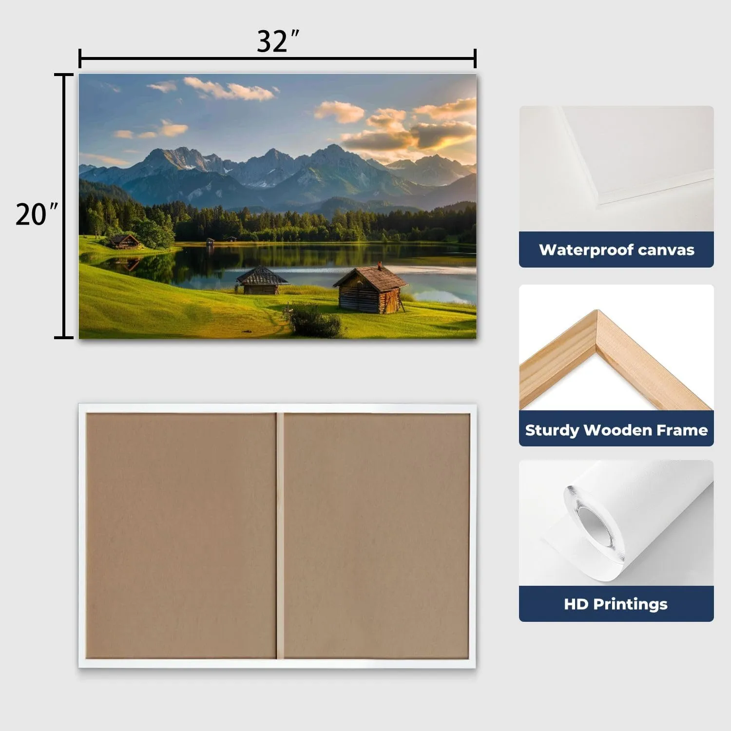 CHAUSSUREBAR Large Canvas Wall Art Magic Sunrise Alpine Lake Geroldsee view to mount Karwendel Canvas Art Prints Pictures Wall Decor Living Room Wall Paintings for Bedroom Bathroom 20" x 32"