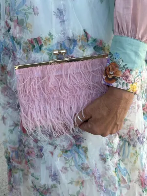 Cher Feather Clutch - Dusty Pink