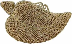 Chic Women Leaf Shape Clutch Bag Crystal Evening Bag Diamond Purse Rhinestone Handbag for Wedding Party Prom