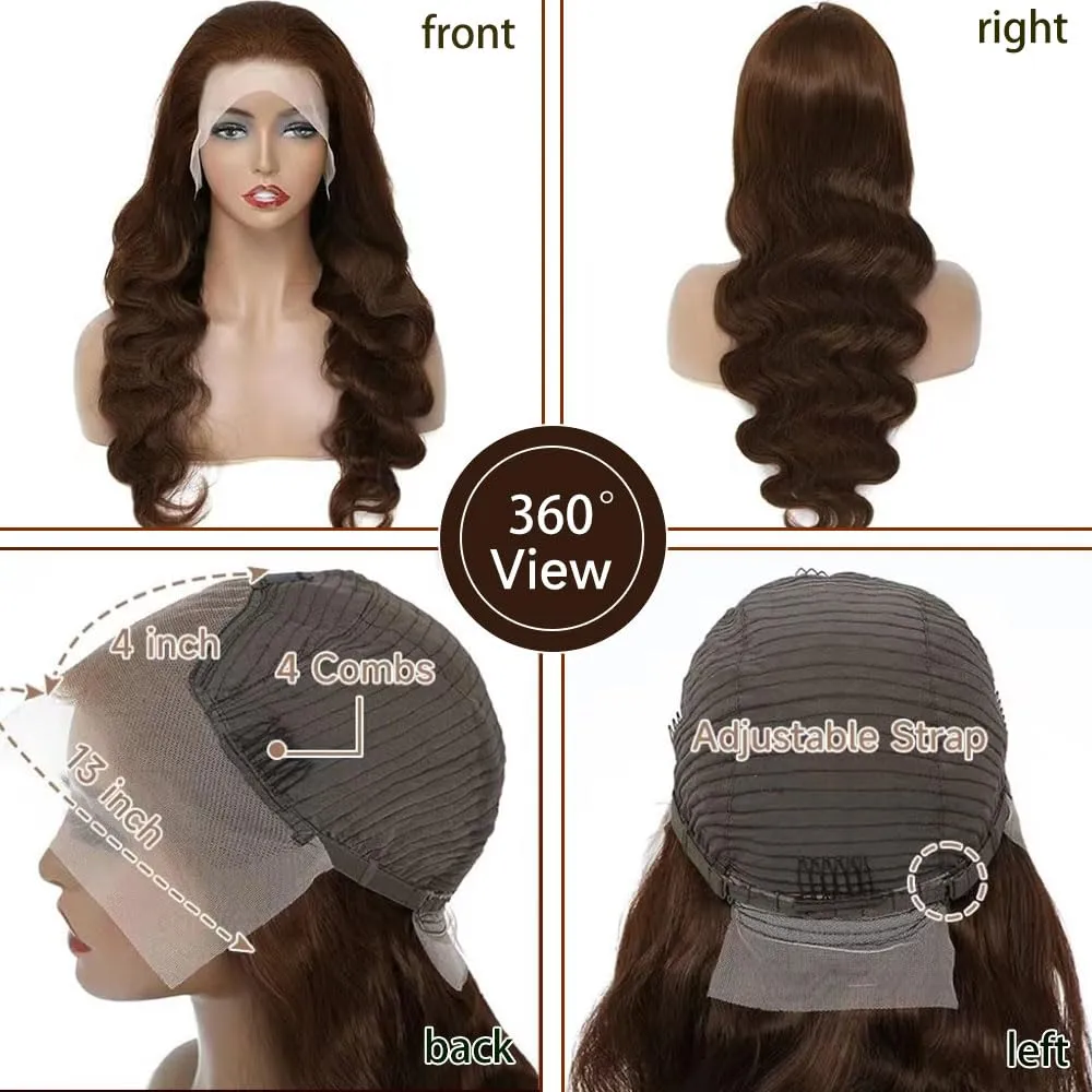 Chocolate Brown 28 Inch Lace Front Wig Human Hair 13x4 200 Density Brown HD Lace Front Wigs Human Hair Chocolate Brown Wig
