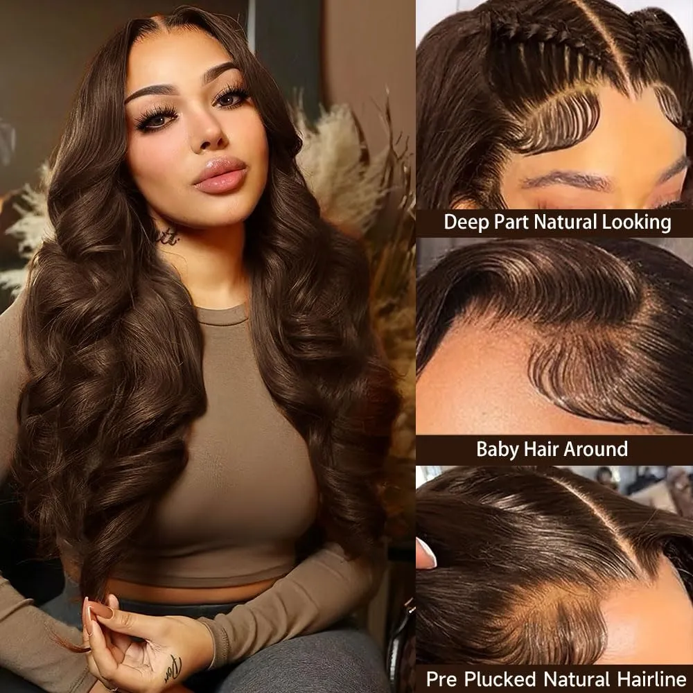 Chocolate Brown 28 Inch Lace Front Wig Human Hair 13x4 200 Density Brown HD Lace Front Wigs Human Hair Chocolate Brown Wig