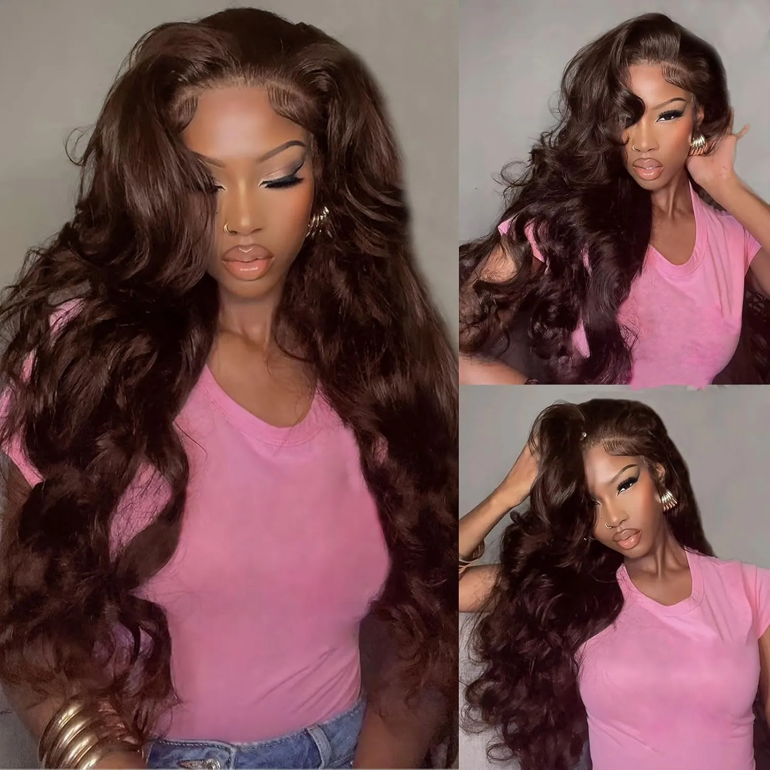 Chocolate Brown Lace Front Wig Human Hair 13x4 Body Wave Lace Front Wigs Human Hair Pre Plucked 200 Density 4# Colored Wigs Human Hair 22 Inch
