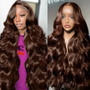 Chocolate Brown Lace Front Wigs Human Hair Pre Plucked 13x6 Body Wave Lace Front Wigs Human Hair 180 Density Colored Brown Glueless Wig HD Lace Frontal Wigs for Women 24 Inch