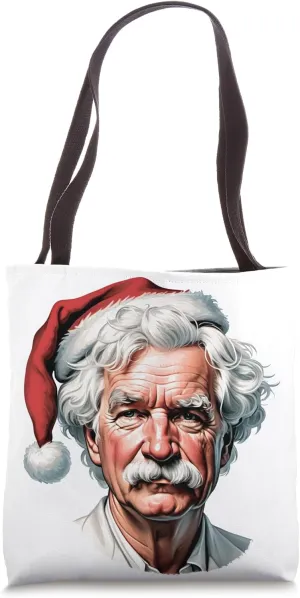 Christmas Mark Twain with a Santa Claus Hat Portrait Tote Bag