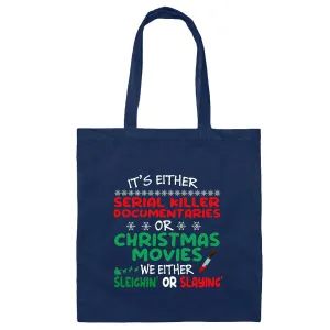 Christmas Movies Gift for Serial Killer Documentary Fans Navy Black Multicolor Canvas Tote Bag