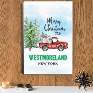 Christmas Red Truck Canvas Wall Art 2020 - Canvas Gift for Family with Name City Westmoreland New York State - Modern Canvas Prints Framed Picture Artwork Home Decorations 16"x24"
