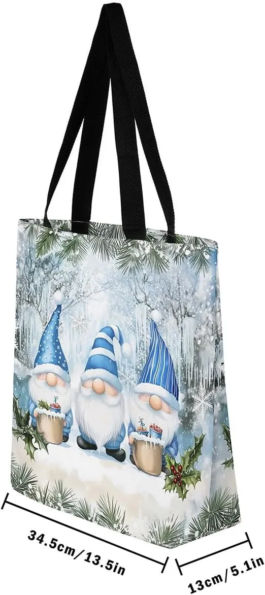 Christmas Santa Claus Canvas Tote Bag,Cartoon Gnome Shopping Grocery Bags for Teens Adults