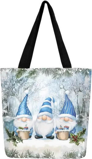 Christmas Santa Claus Canvas Tote Bag,Cartoon Gnome Shopping Grocery Bags for Teens Adults