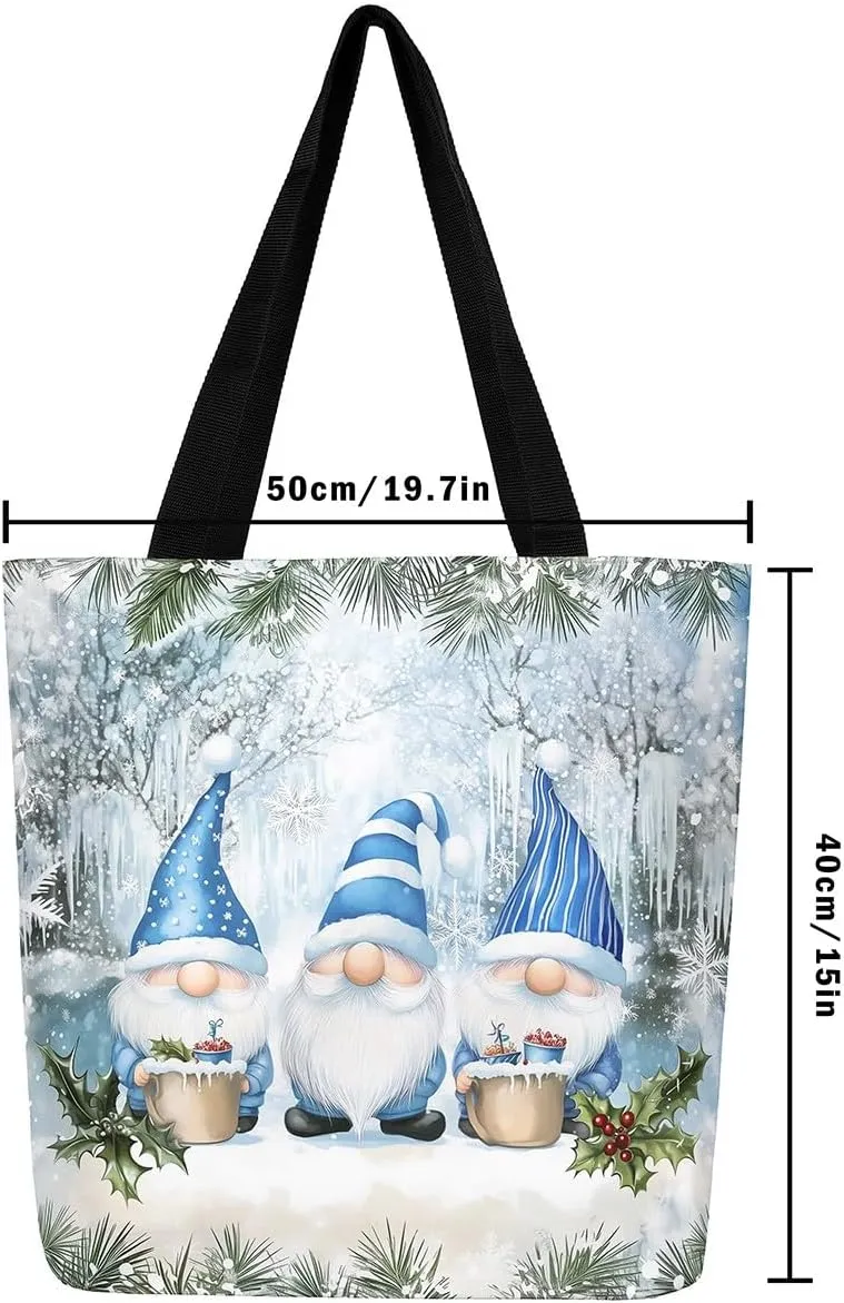 Christmas Santa Claus Canvas Tote Bag,Cartoon Gnome Shopping Grocery Bags for Teens Adults