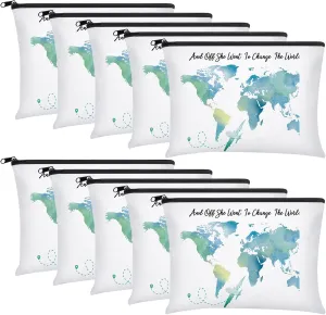 Chunful 10 Pieces Inspirational Canvas Makeup Bags for Women Graduation Gift Rainbow Canvas Cosmetic Bags Bulk with Zipper Friendship Gift Travel Toiletry Pouch(World)