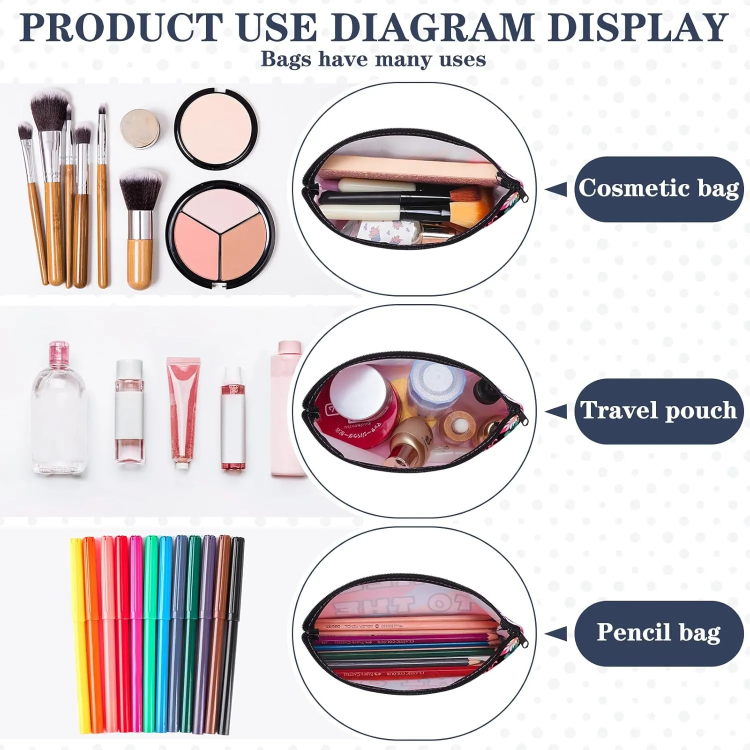 Chunful 12 Pcs Inspirational Christian Gifts Religious Makeup Bags Bulk for Women Bible Verse Flower Cosmetic Bag Mother's Day Gift for Church Ladies Student Office, 7.48 x 4.72 Inch(Elegant)
