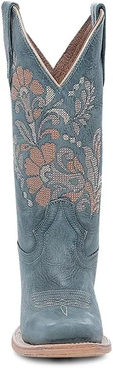 Circle G LADIE'S BLUE FLOWERS EMBROIDERY SQ. TOE, LEATHER SOLE, COWHIDE LEATHER, WESTERN BOOT, L6254