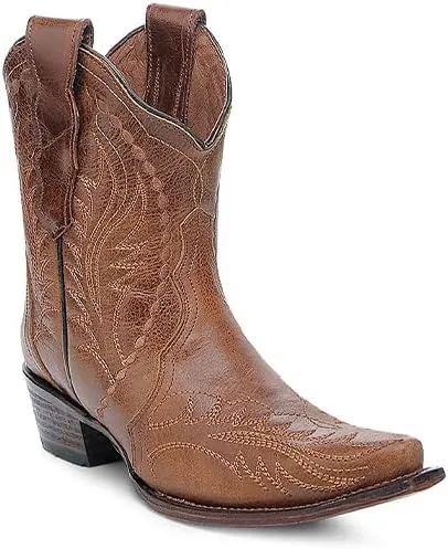 Circle G LADIE'S HONEY EMBROIDERY ANKLE BOOT, LEATHER SOLE, COWHIDE LEATHER, WESTERN BOOT, L6247
