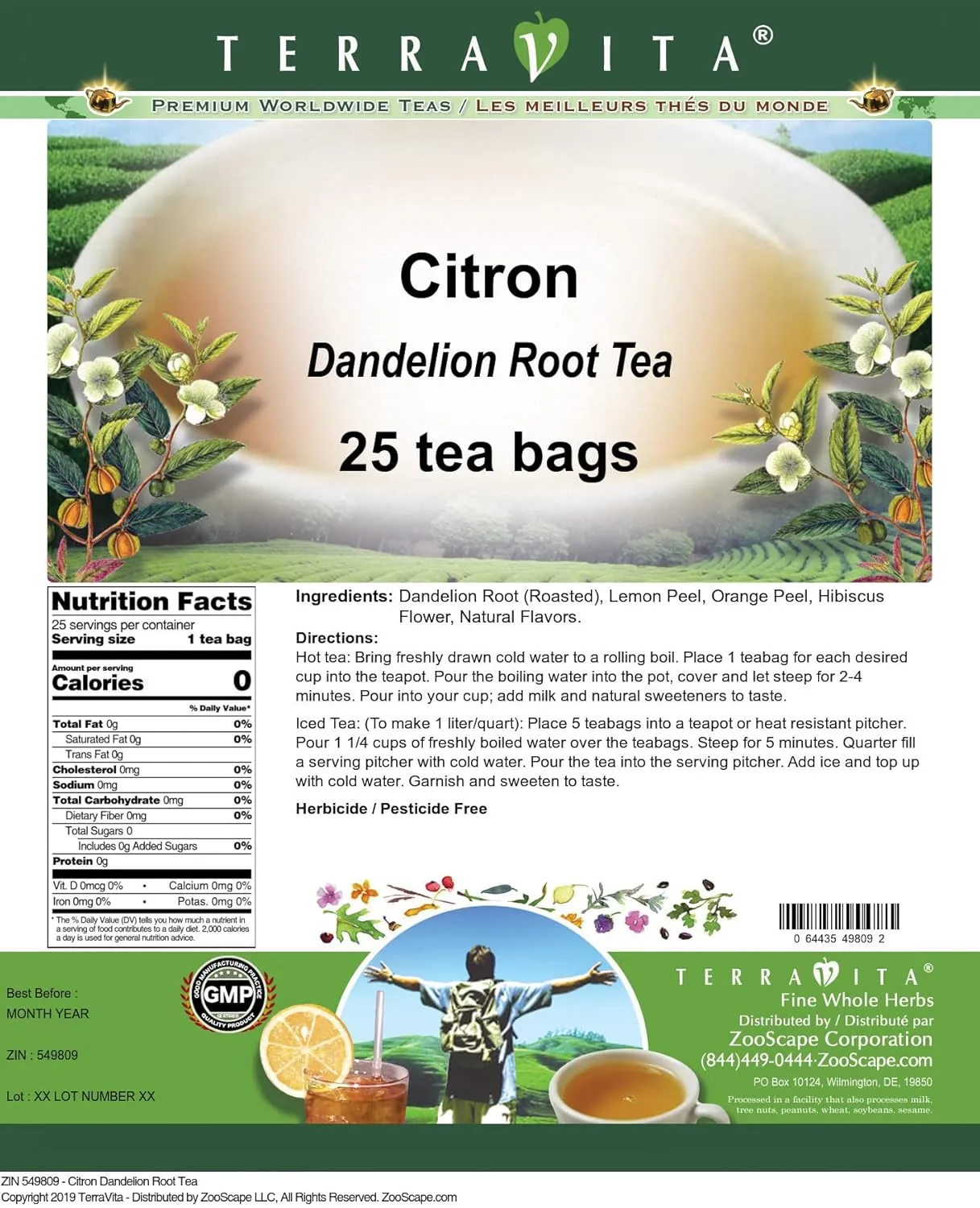 Citron Dandelion Root Tea (25 tea bags, ZIN: 549809)